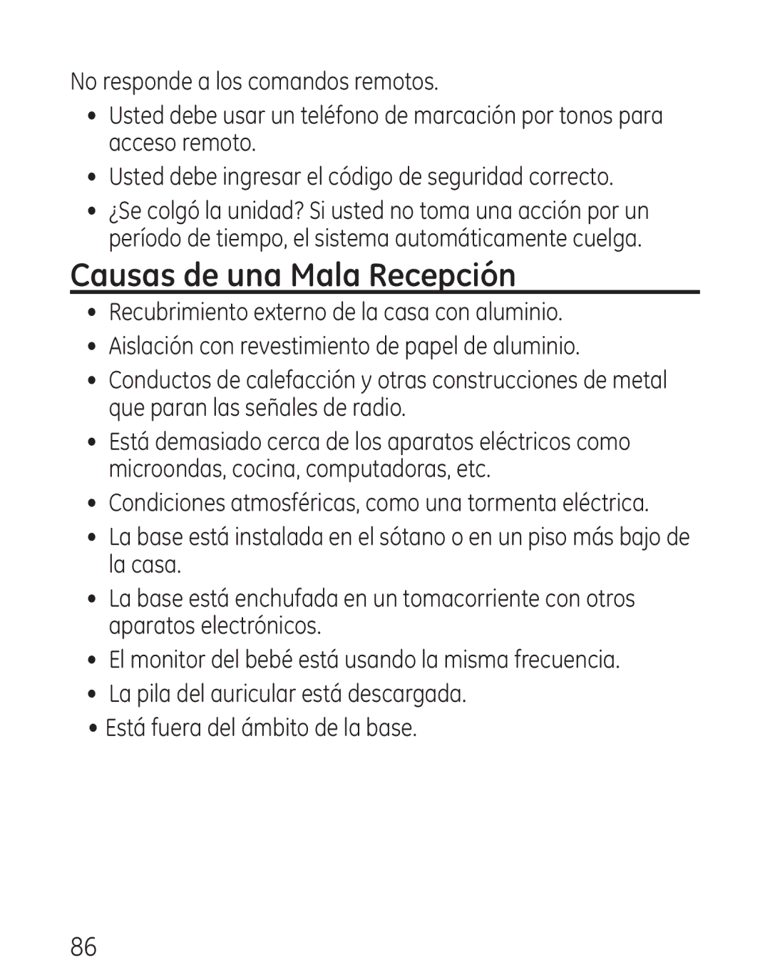 GE 9115, 00018 manual Causas de una Mala Recepción 