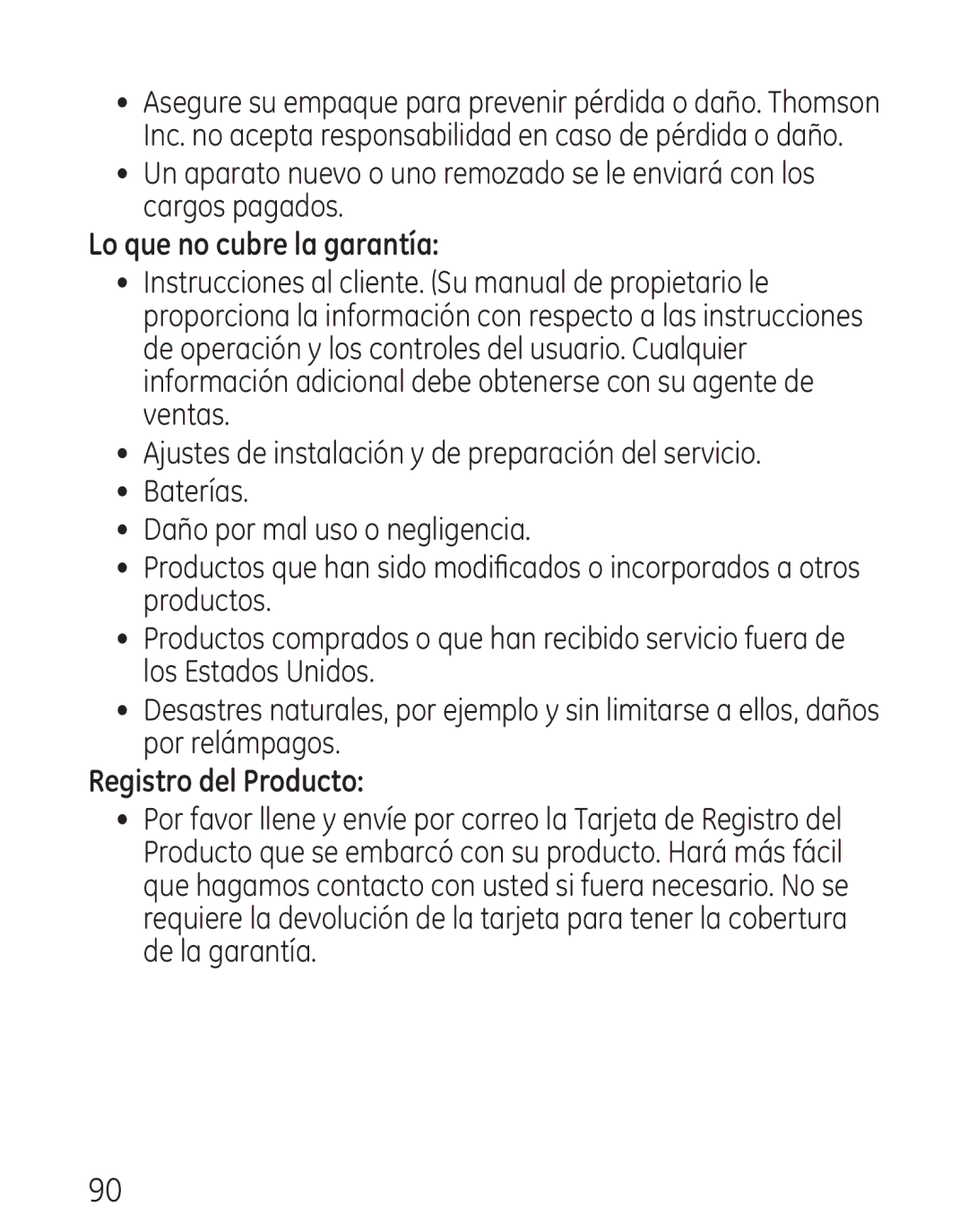 GE 9115, 00018 manual Lo que no cubre la garantía, Registro del Producto 