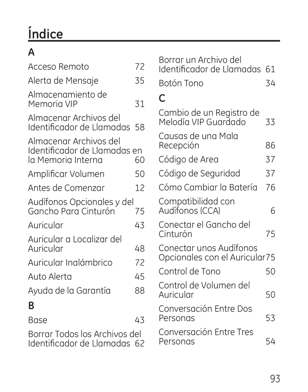 GE 00018, 9115 manual Índice 