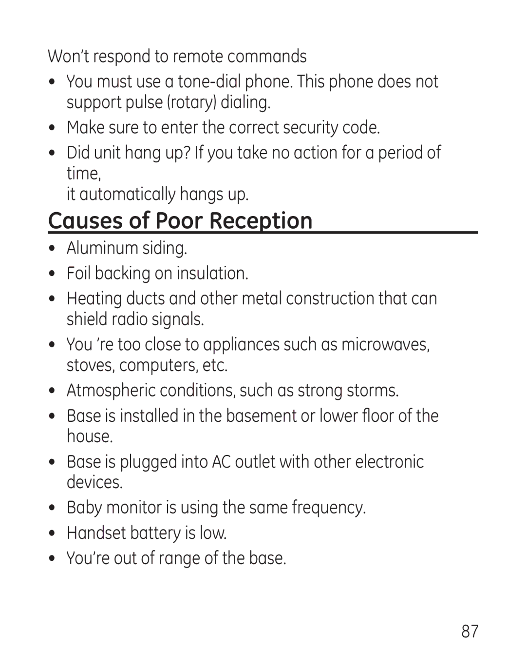 GE 00018, 9115 manual Causes of Poor Reception 