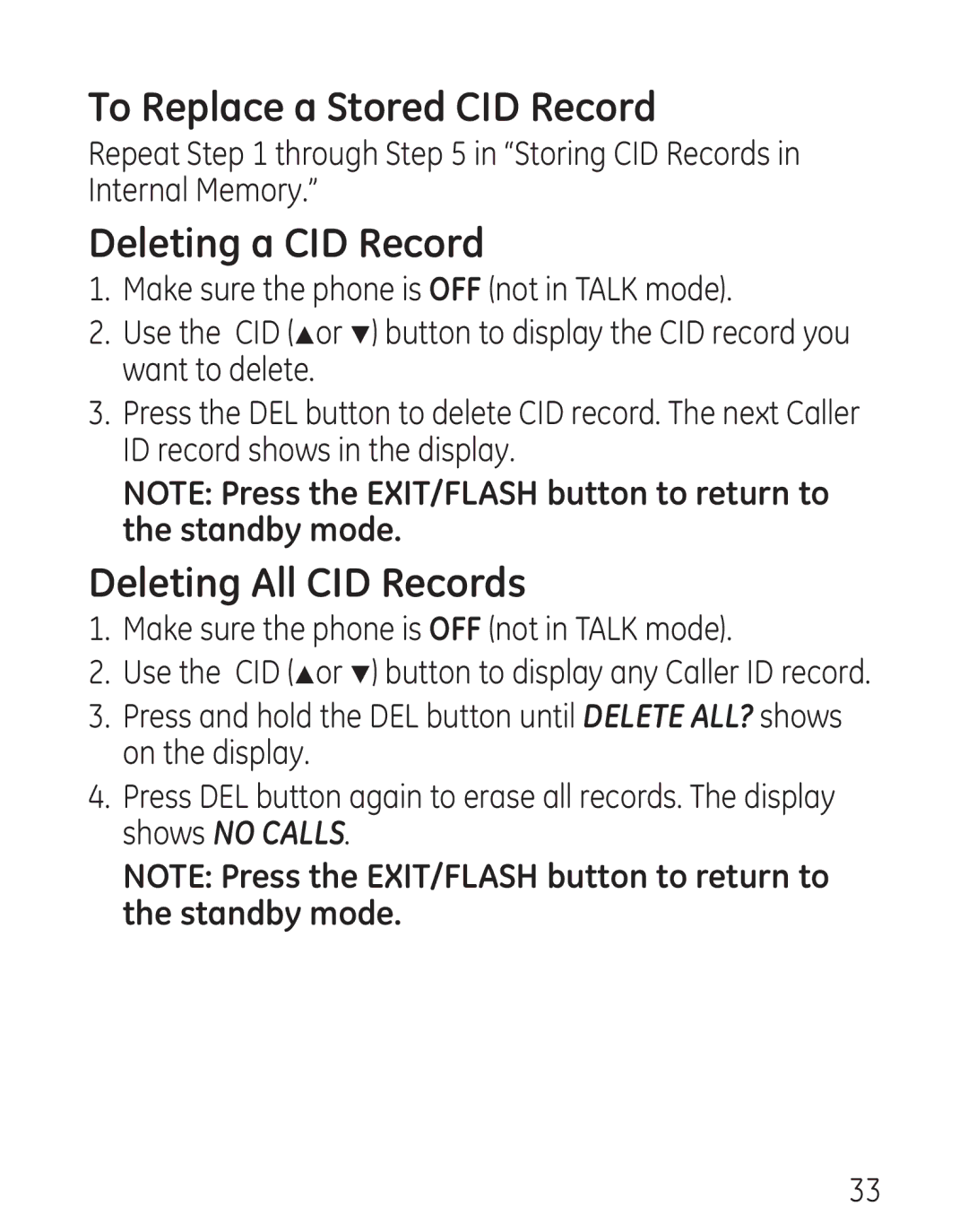 GE 0001957, 9579 manual To Replace a Stored CID Record, Deleting a CID Record, Deleting All CID Records 