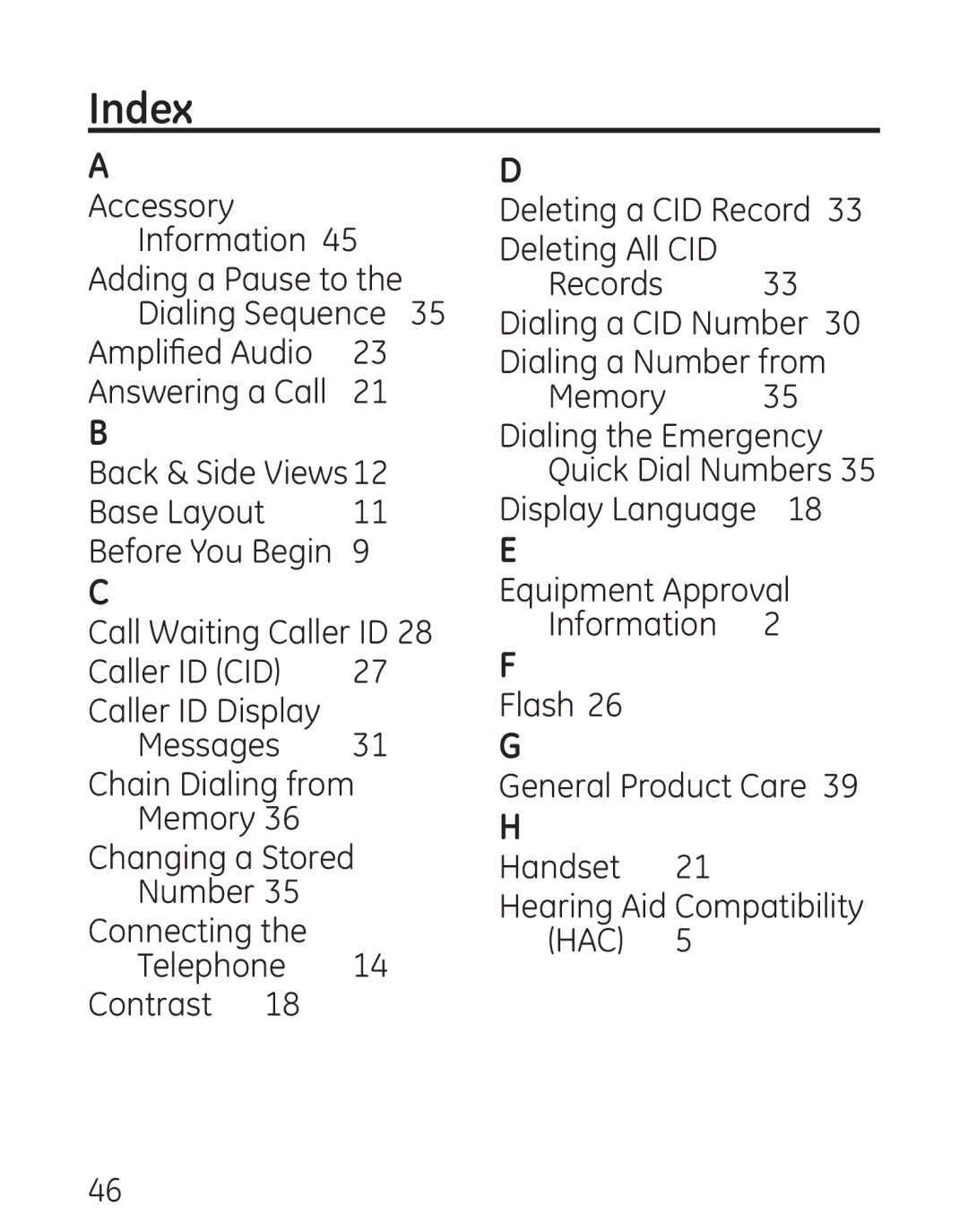 GE 9579, 0001957 manual Index 