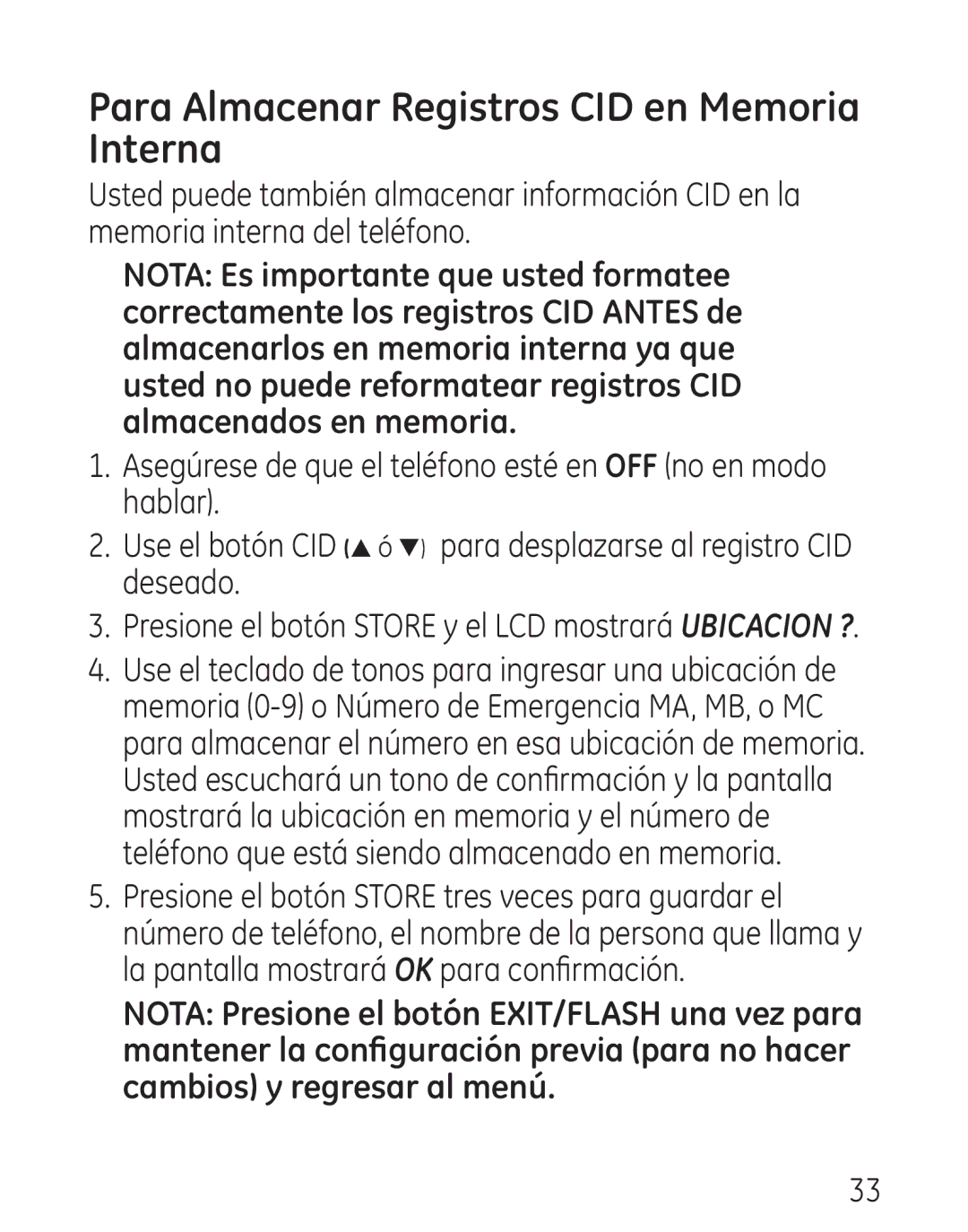 GE 0001957, 9579 manual Para Almacenar Registros CID en Memoria Interna 