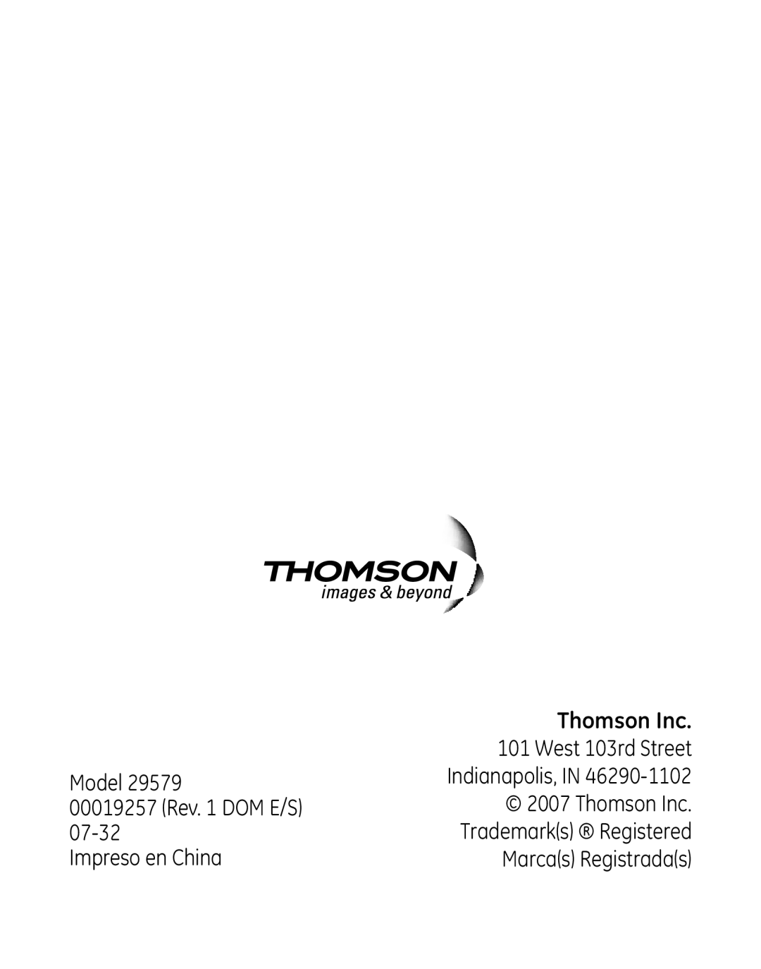 GE 9579, 0001957 manual Impreso en China Marcas Registradas 