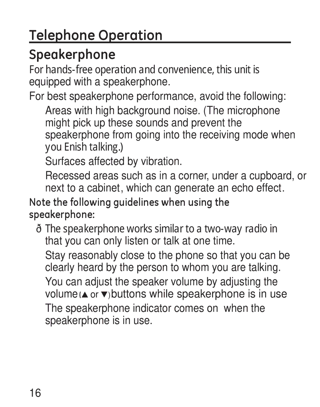 GE 958, 00019317 manual Telephone Operation, Speakerphone 