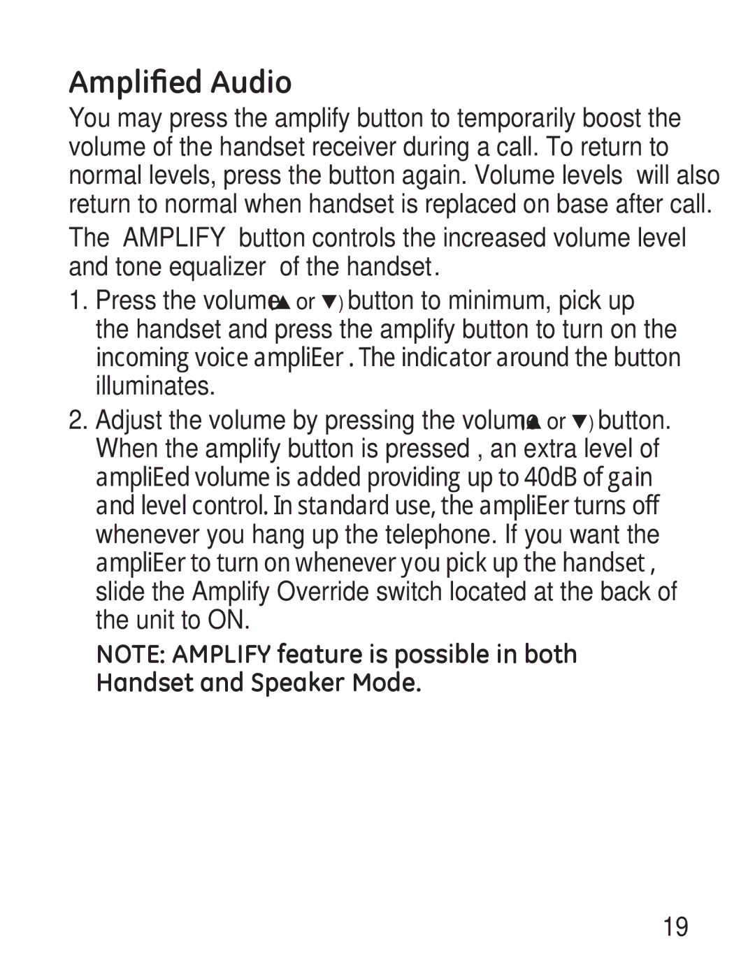 GE 00019317, 958 manual Amplified Audio 