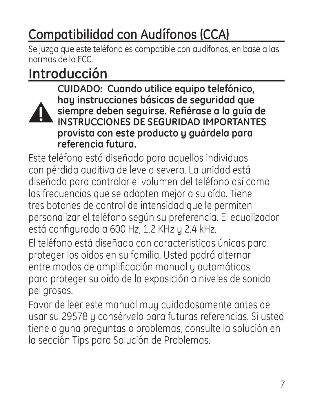 GE 00019317, 958 manual Compatibilidad con Audífonos CCA, Introducción 