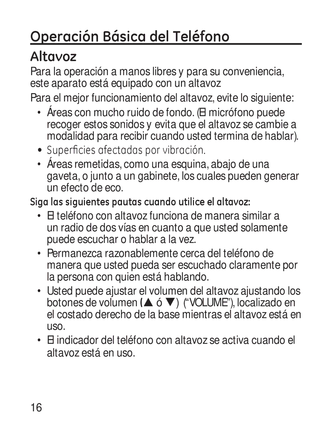 GE 958, 00019317 manual Operación Básica del Teléfono, Altavoz 