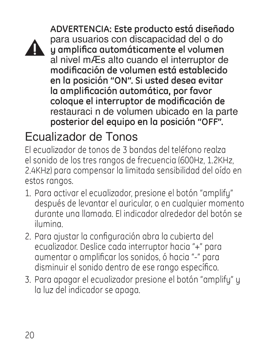 GE 958, 00019317 manual Ecualizador de Tonos 