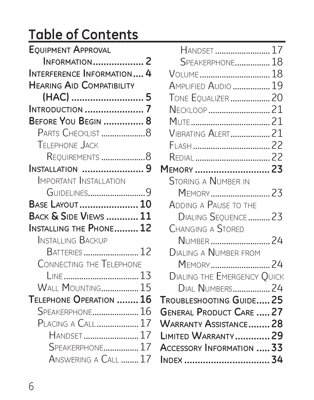 GE 958, 00019317 manual Table of Contents 