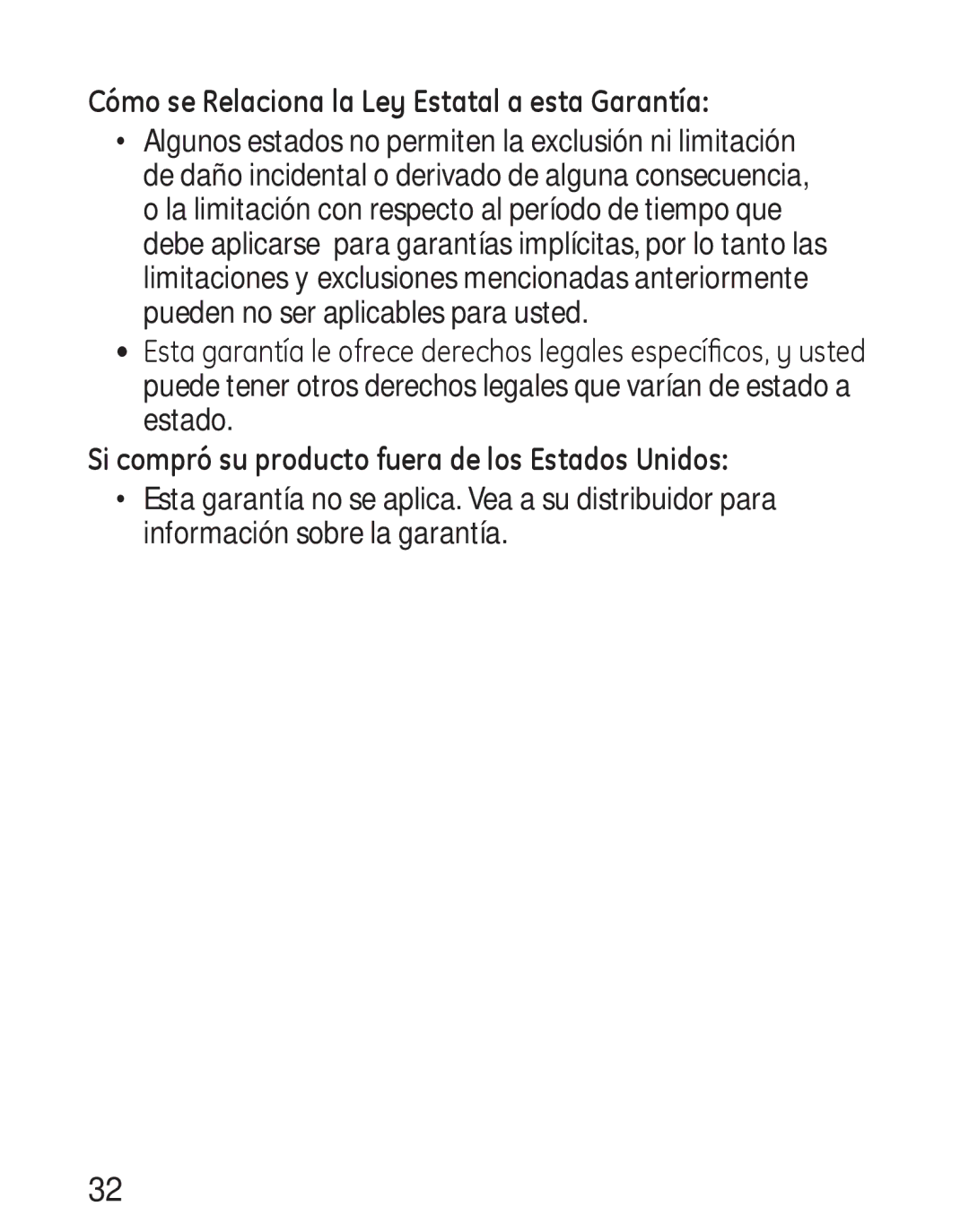 GE 958, 00019317 manual Si compró su producto fuera de los Estados Unidos 