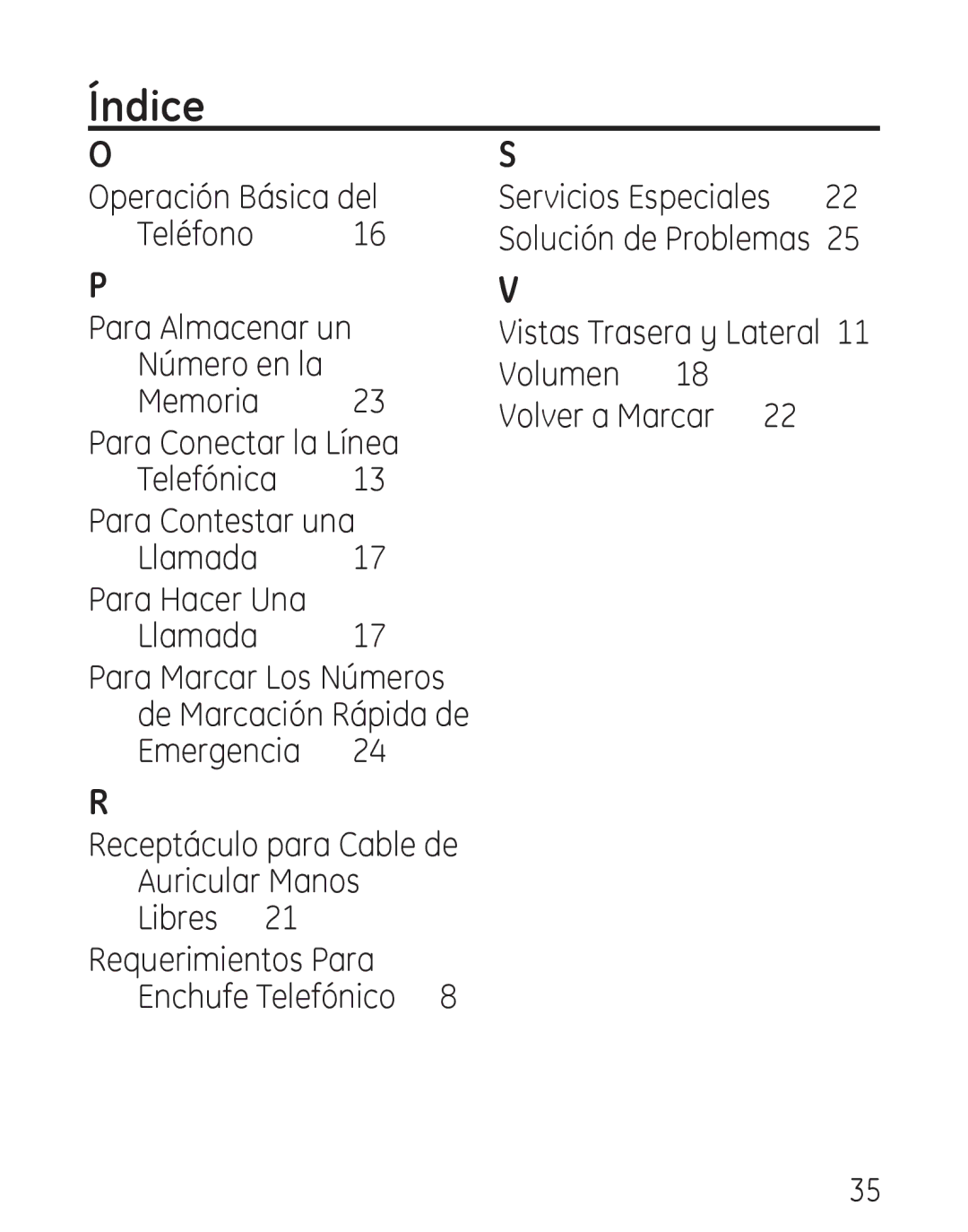 GE 00019317, 958 manual Operación Básica del Teléfono, Receptáculo para Cable de Auricular Manos Libres 