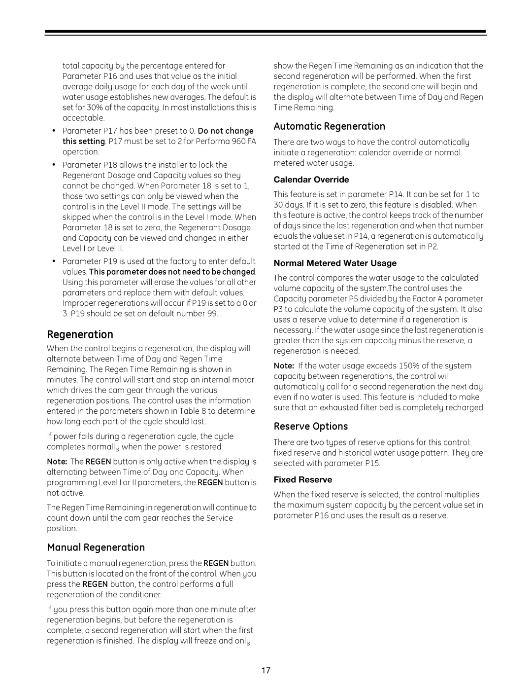 GE 960 Series manual Regeneration, Reserve Options, Normal Metered Water Usage 