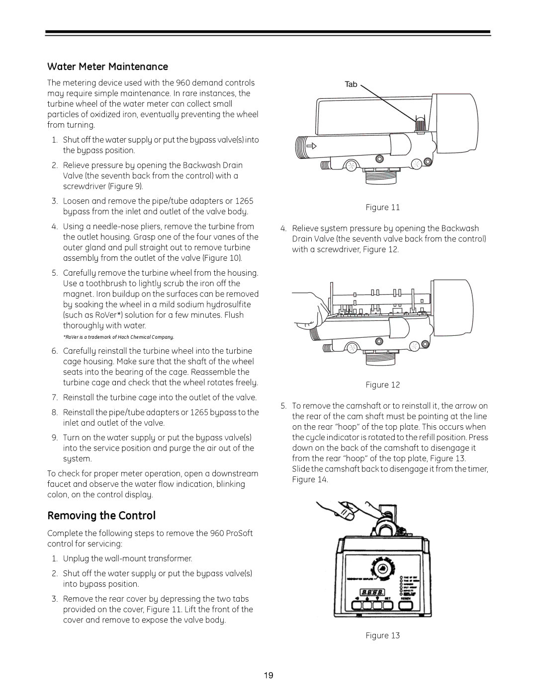 GE 960 Series manual Removing the Control, Water Meter Maintenance 