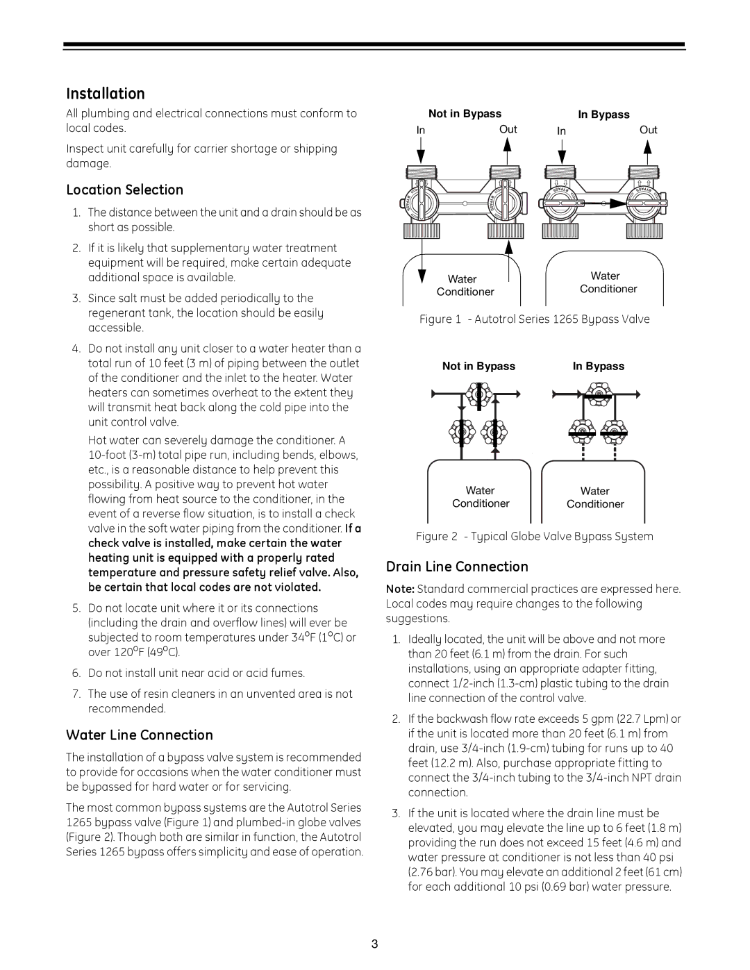 GE 960 Series manual Installation, Location Selection, Water Line Connection, Drain Line Connection 