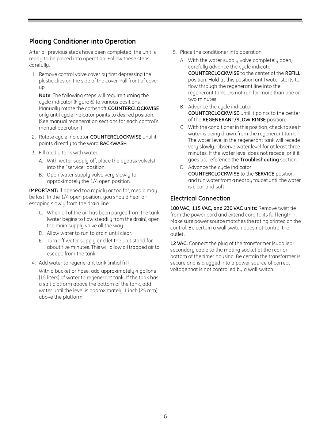 GE 960 Series manual Placing Conditioner into Operation, Electrical Connection 