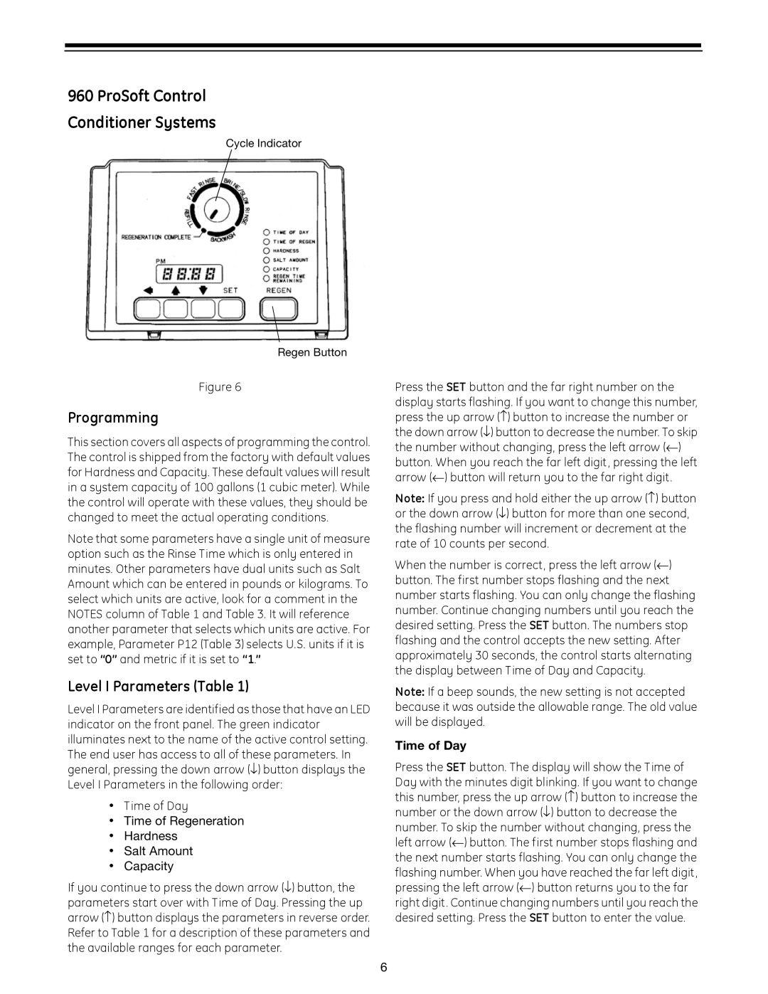 GE 960 Series manual ProSoft Control Conditioner Systems, Programming, Level I Parameters Table, Time of Day 