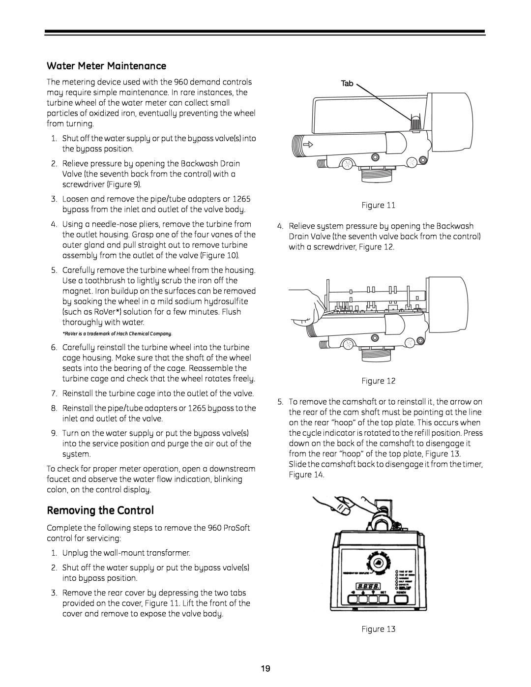 GE 960 Series manual Removing the Control, Water Meter Maintenance 