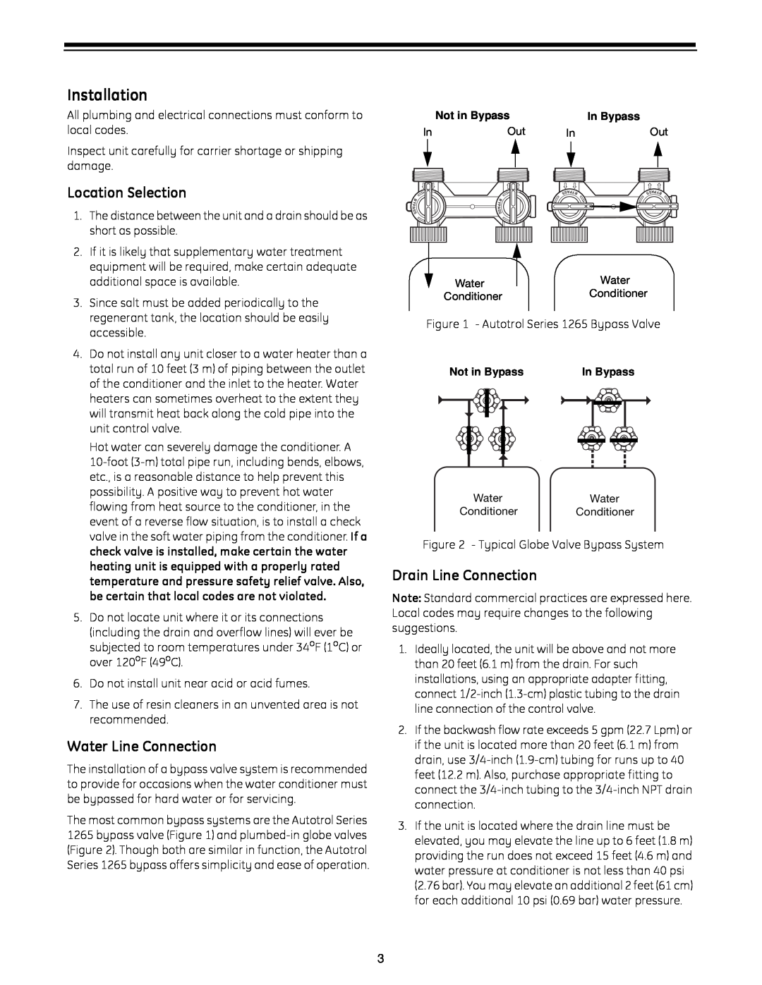 GE 960 Series manual Installation, Location Selection, Water Line Connection, Drain Line Connection 
