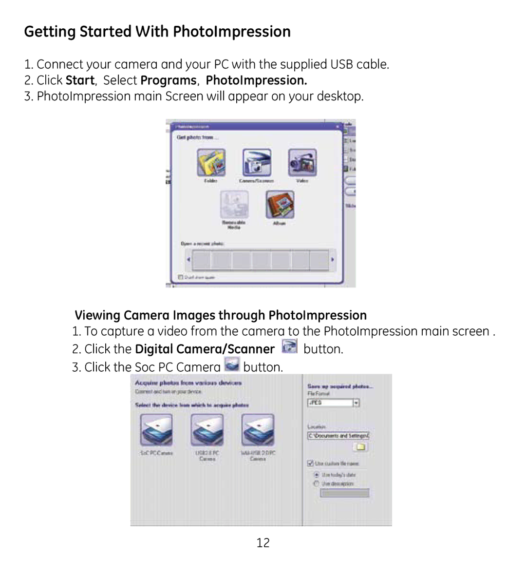 GE 98061 manual Getting Started With PhotoImpression, Click Start, Select Programs, PhotoImpression 