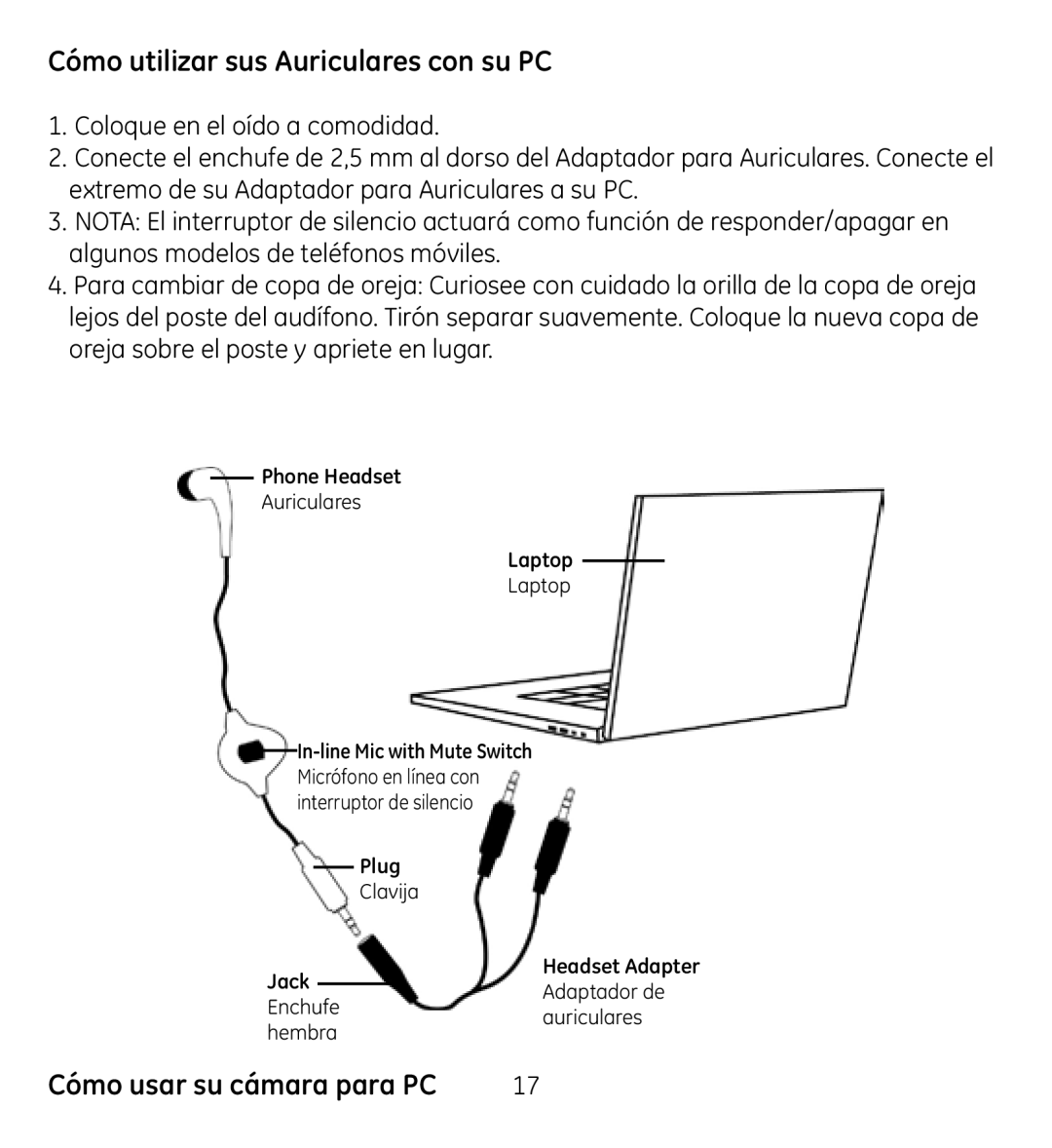 GE 98061 manual Cómo utilizar sus Auriculares con su PC 