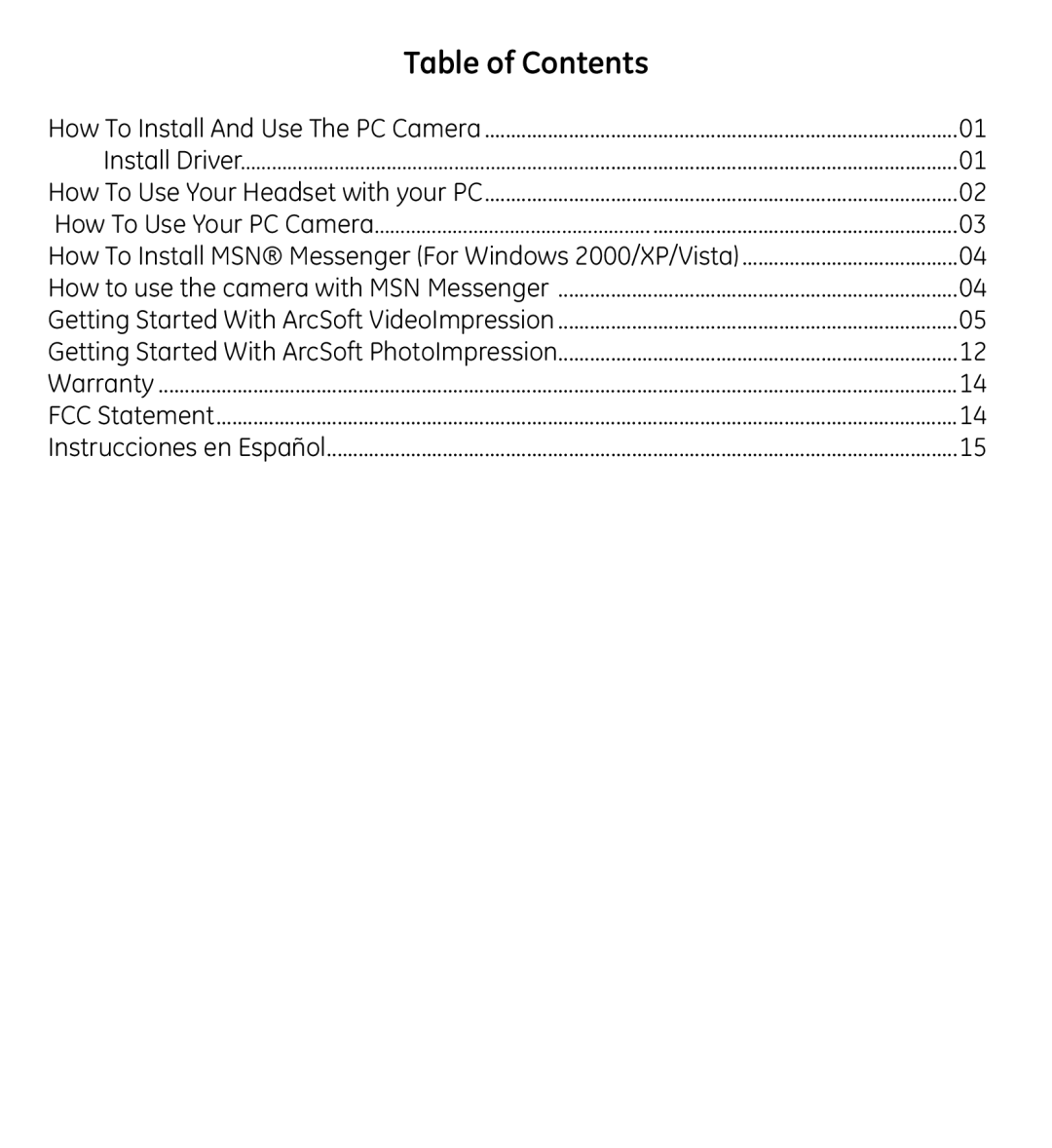 GE 98061 manual Table of Contents 