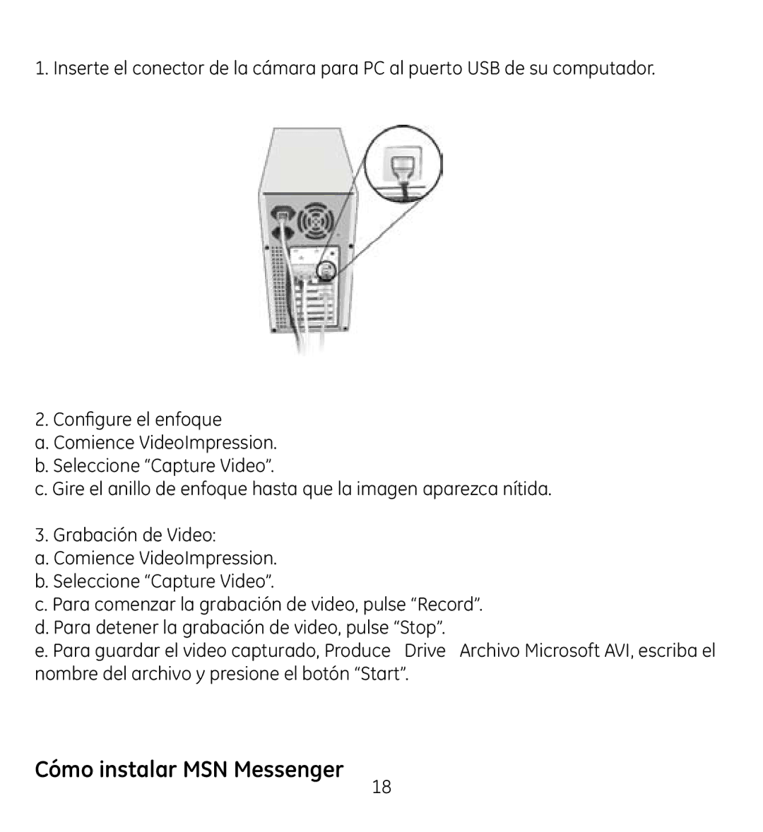 GE 98061 manual Cómo instalar MSN Messenger 