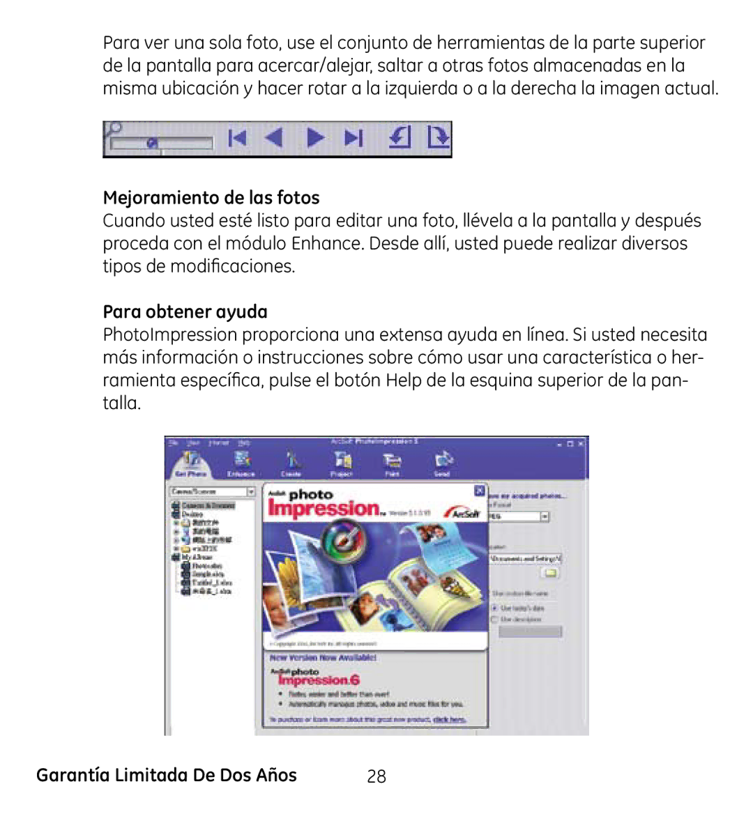 GE 98061 manual Mejoramiento de las fotos, Garantía Limitada De Dos Años 