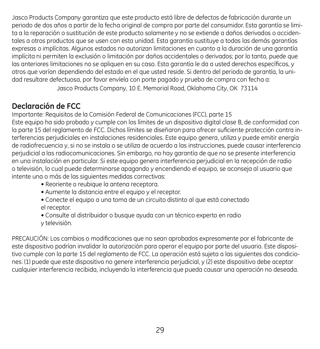 GE 98061 manual Declaración de FCC 