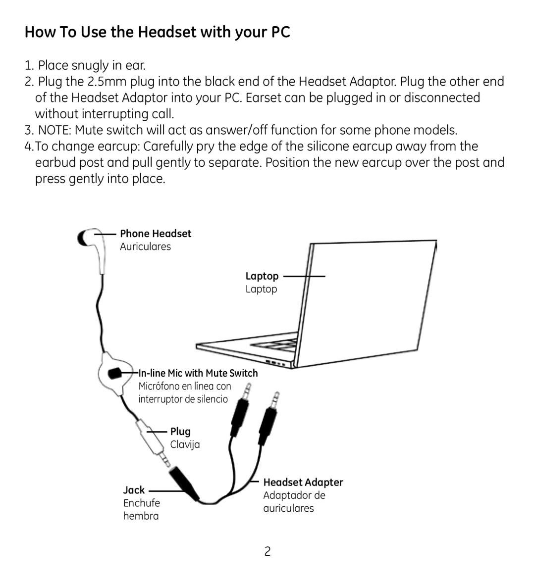 GE 98061 manual How To Use the Headset with your PC 