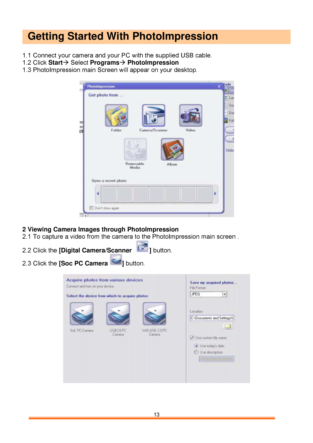 GE 98063 instruction manual Getting Started With PhotoImpression, Click StartÆ Select ProgramsÆ PhotoImpression 