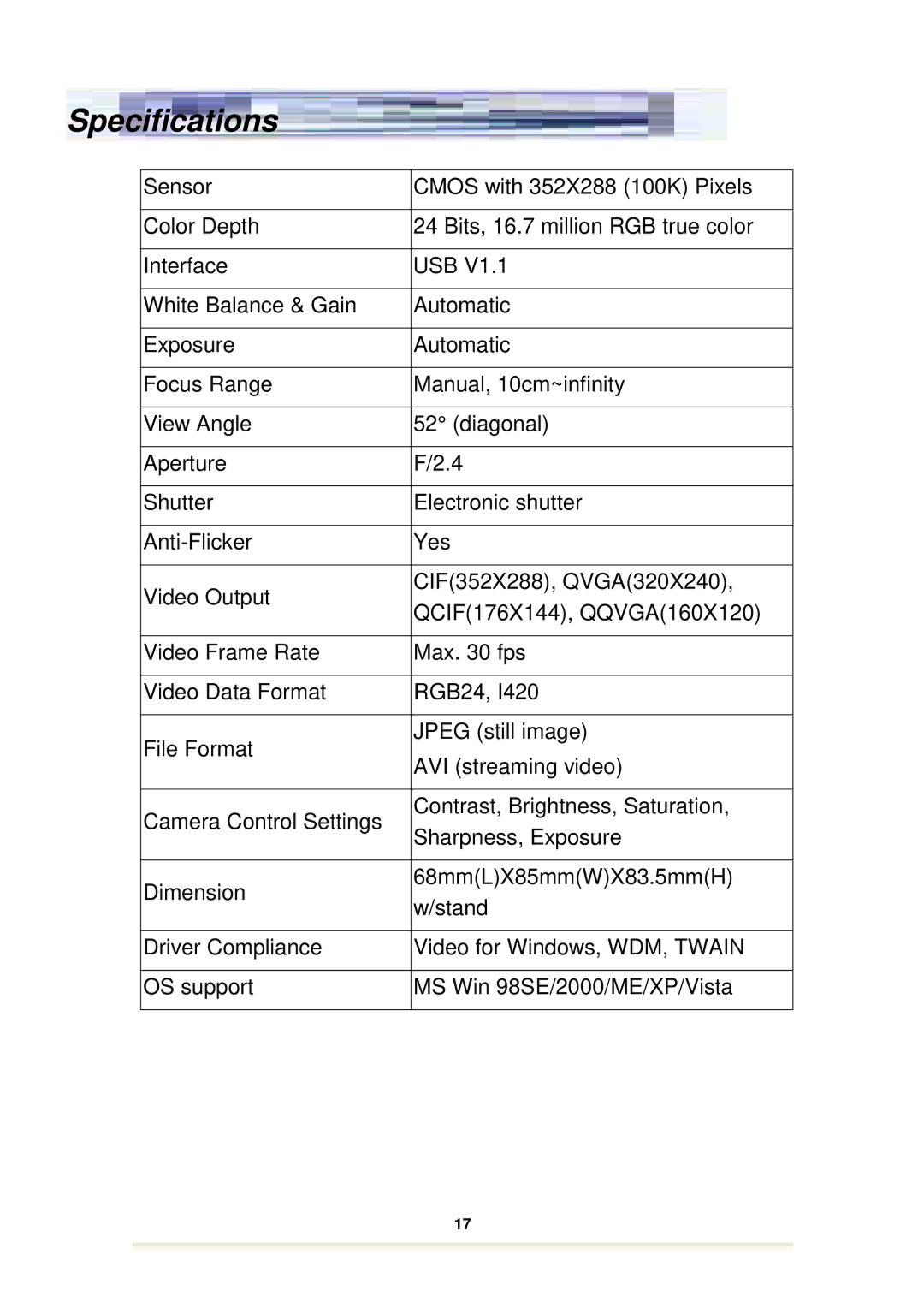 GE 98063 instruction manual Specifications 