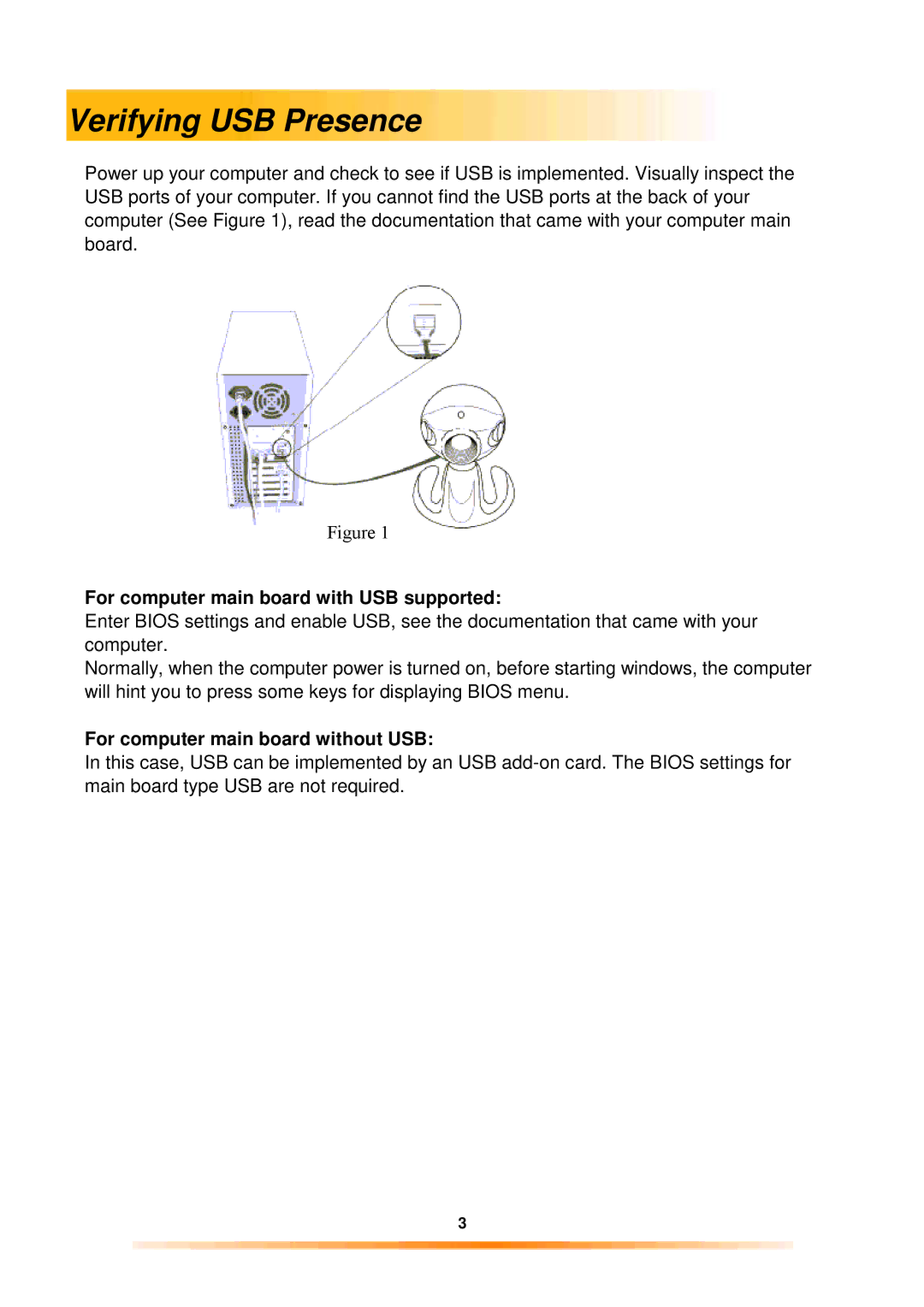 GE 98063 Verifying USB Presence, For computer main board with USB supported, For computer main board without USB 