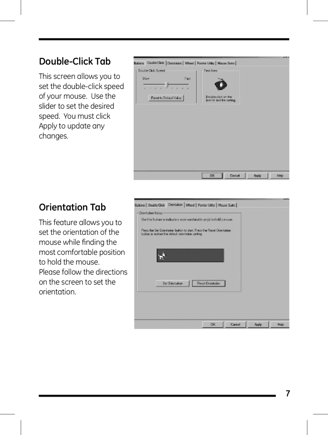 GE 98504 instruction manual Double-Click Tab, Orientation Tab 