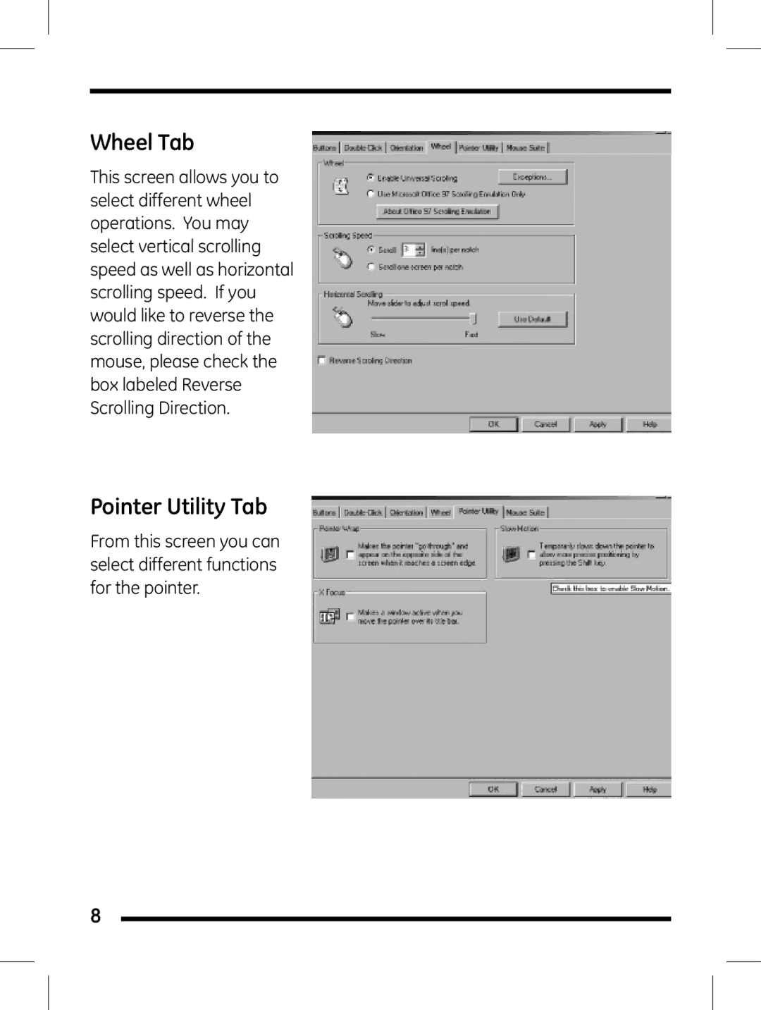 GE 98504 instruction manual Wheel Tab, Pointer Utility Tab 