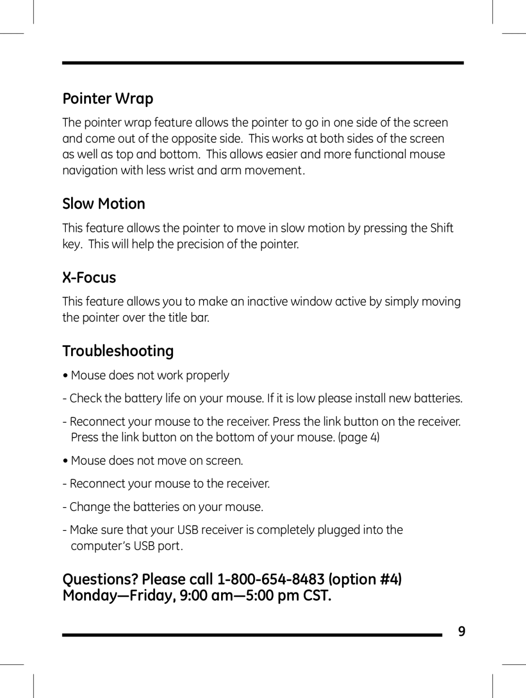 GE 98504 instruction manual Pointer Wrap, Slow Motion, Focus, Troubleshooting 