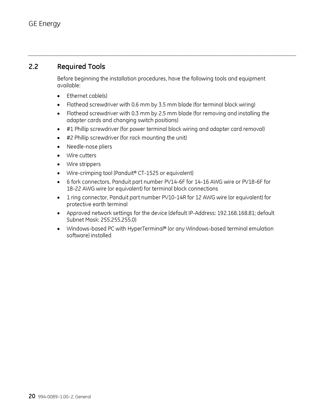 GE 994-0089 user manual Required Tools 