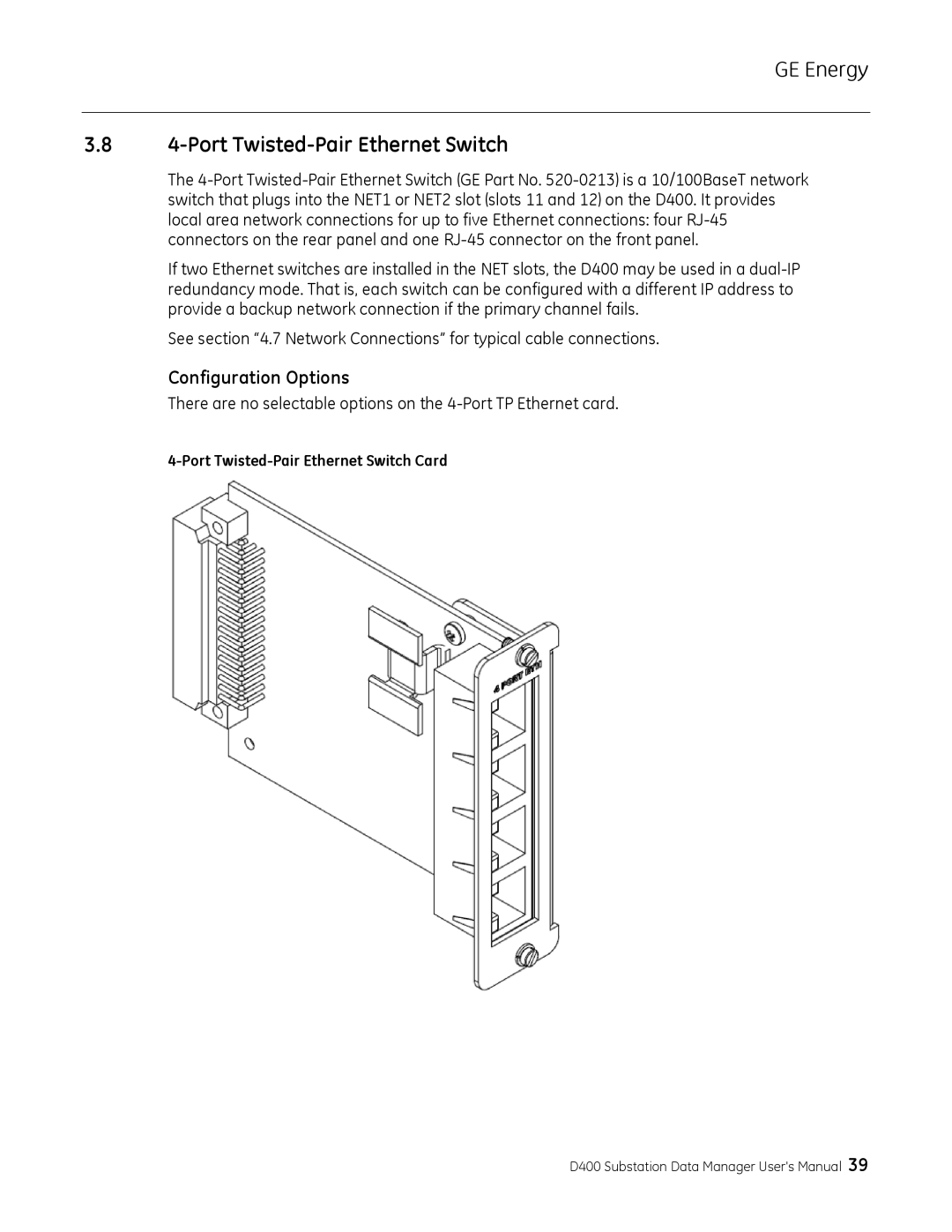 GE 994-0089 user manual Port Twisted-Pair Ethernet Switch Card 