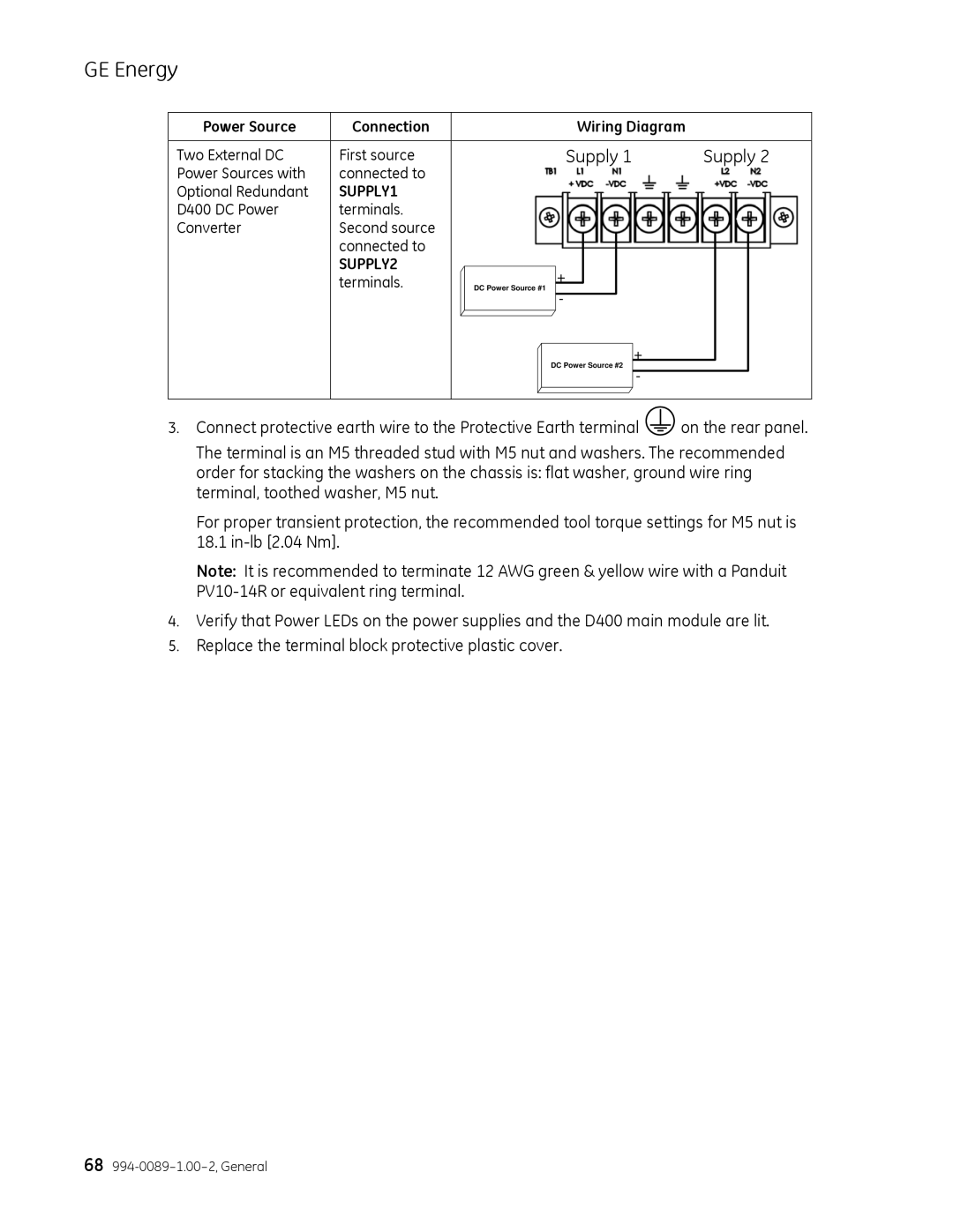 GE 994-0089 user manual Power Source Connection Wiring Diagram 