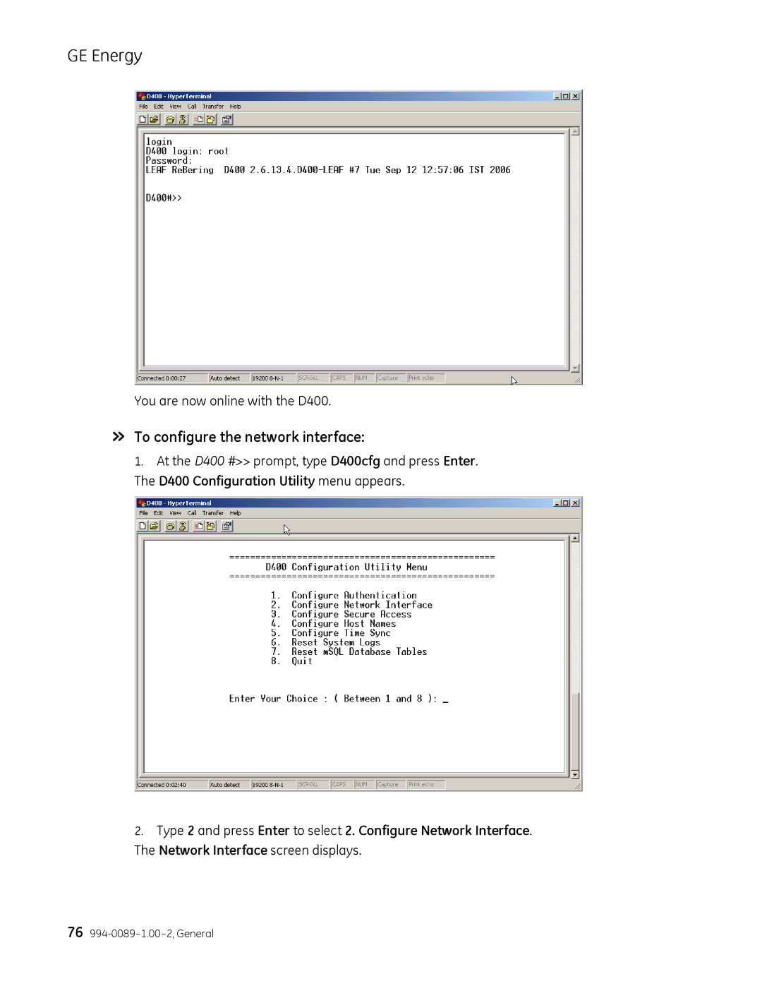 GE 994-0089 user manual » To configure the network interface 