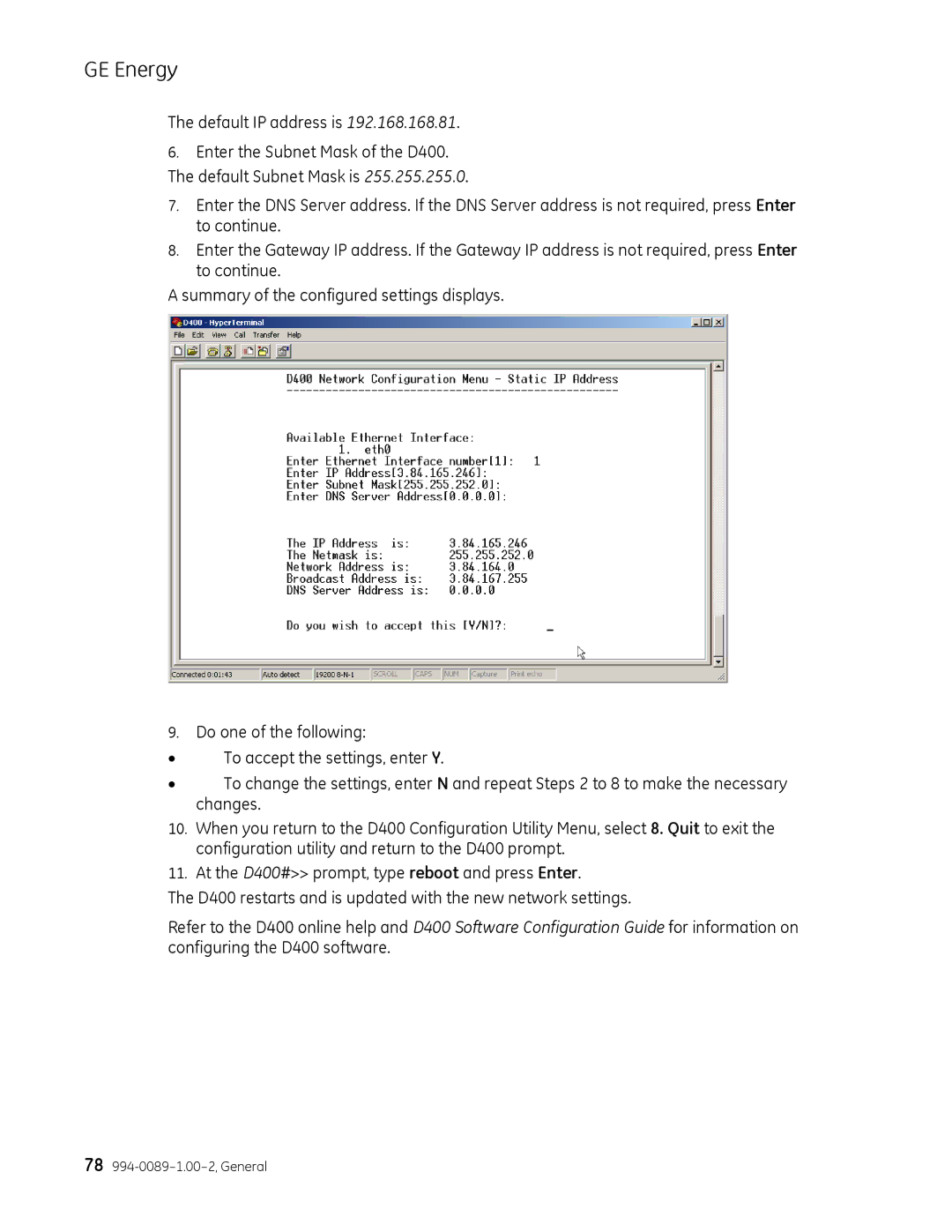 GE 994-0089 user manual Default IP address is 