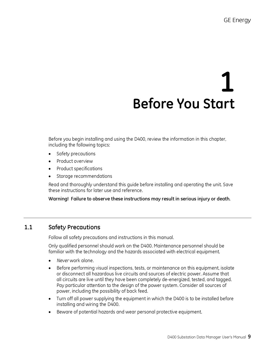 GE 994-0089 user manual Before You Start, Safety Precautions 