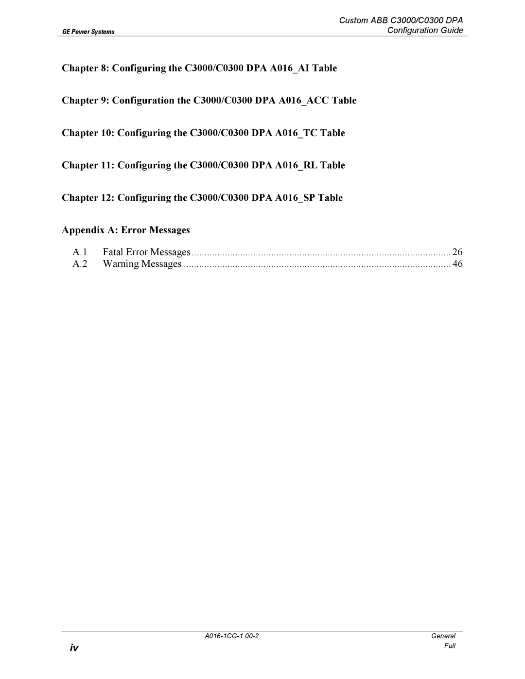 GE A016-1CG manual Fatal Error Messages 