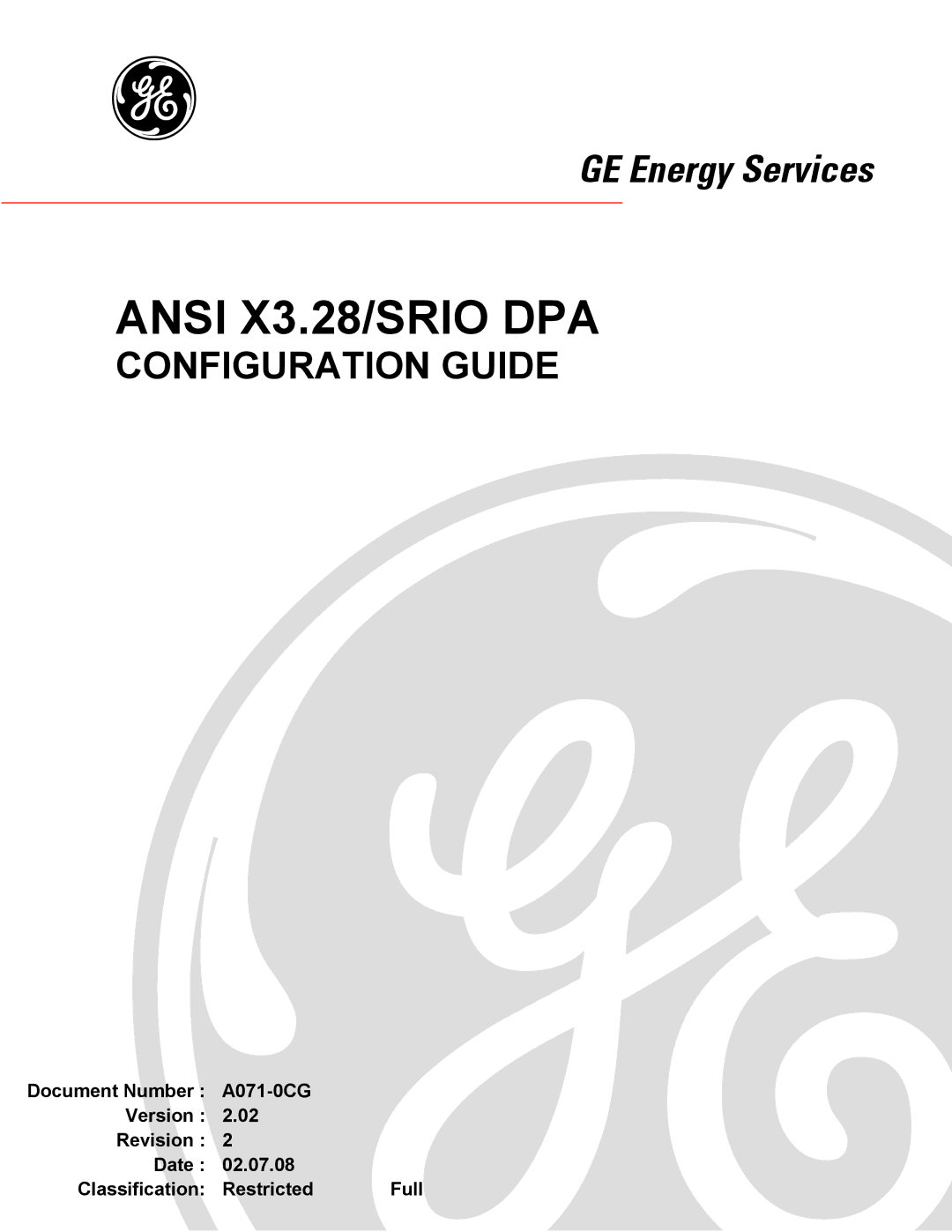 GE A071-0CG manual Ansi X3.28/SRIO DPA 