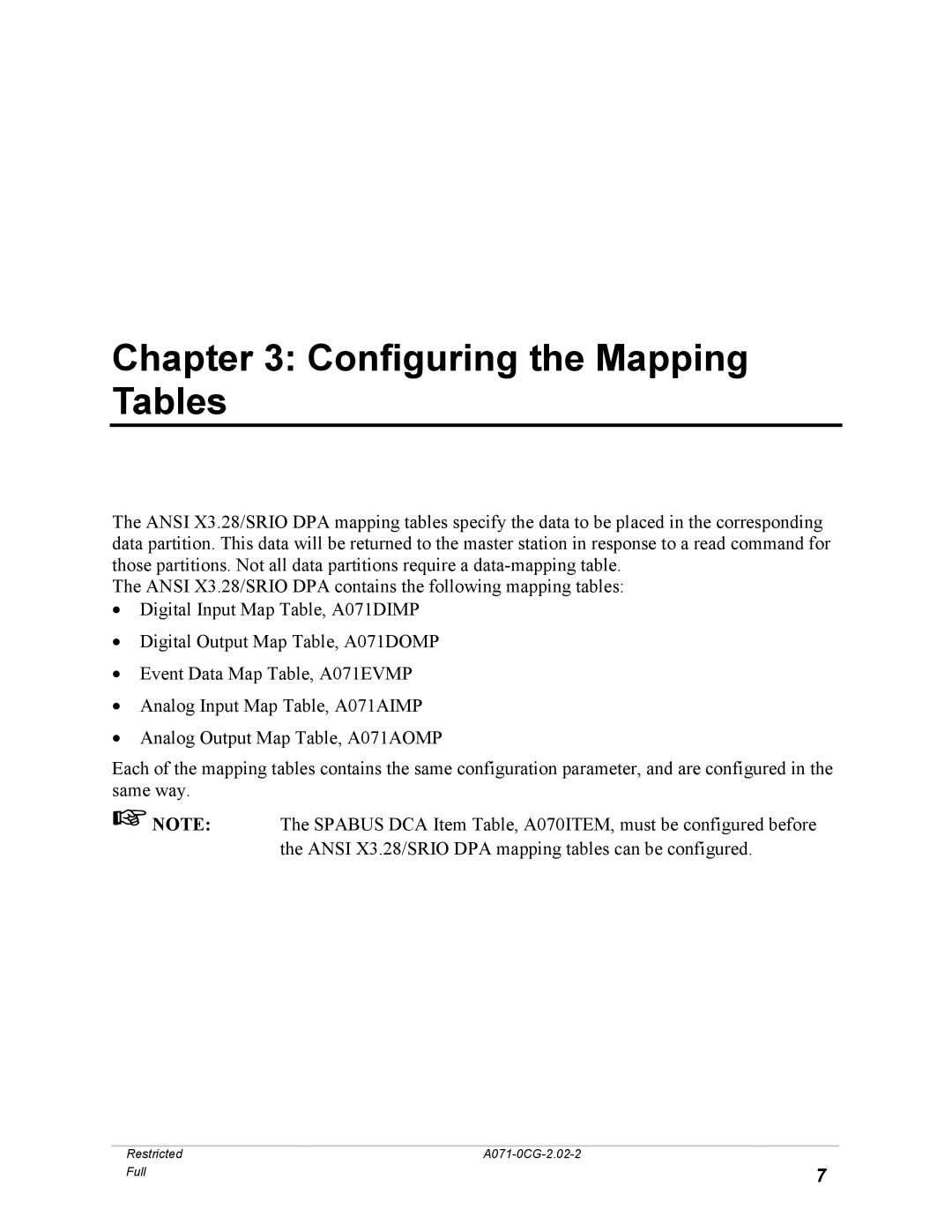 GE A071-0CG manual Configuring the Mapping Tables 