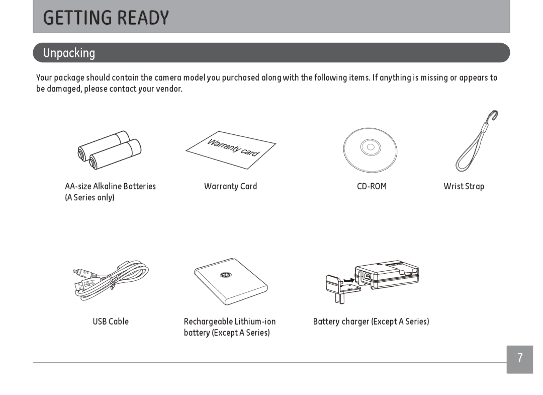 GE A1455-SL, A Series : A1255 user manual Getting Ready, Unpacking 