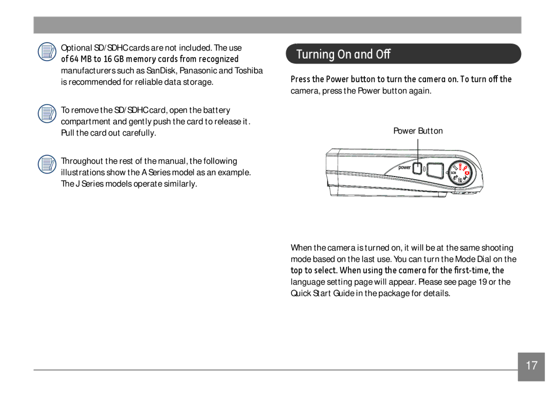 GE A1455-SL, A Series : A1255 user manual Turning On and Off 