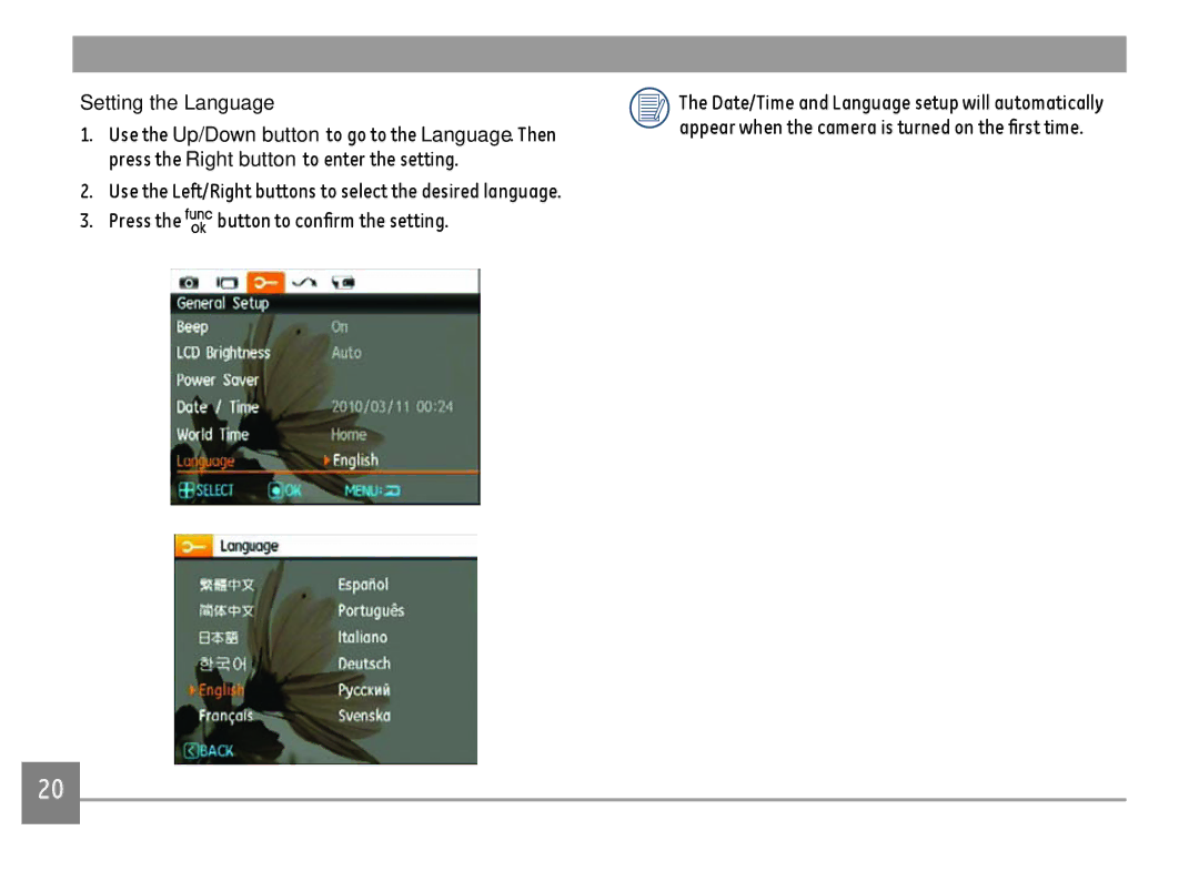 GE A Series : A1255, A1455-SL user manual Setting the Language 