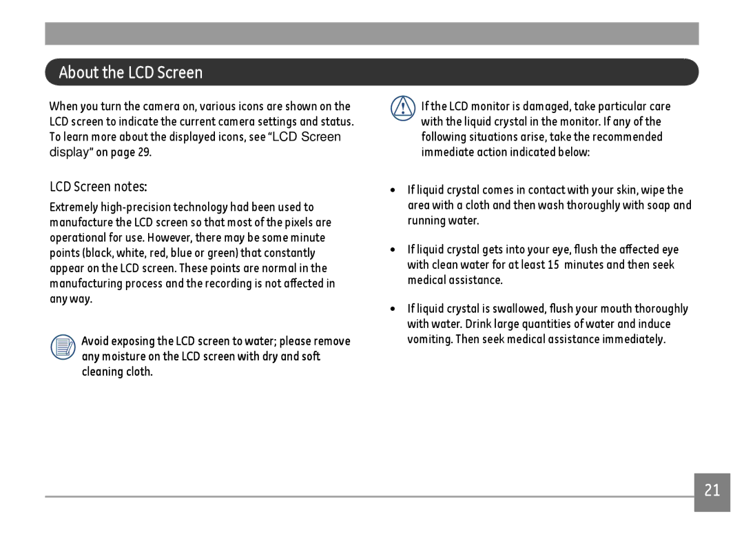 GE A1455-SL, A Series : A1255 user manual About the LCD Screen, LCD Screen notes 