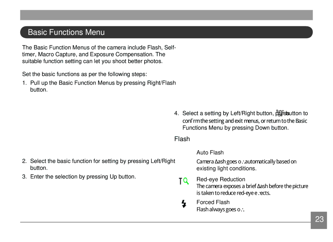 GE A1455-SL, A Series : A1255 user manual Basic Functions Menu, Flash 